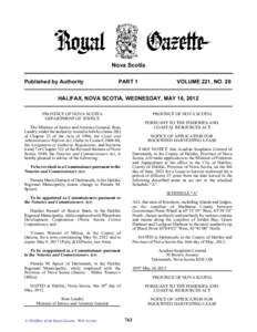 NS Royal Gazette Part I - Volume 221, No[removed]May 16, 2012