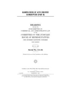 RAMIFICATIONS OF AUTO INDUSTRY BANKRUPTCIES (PART II) HEARING BEFORE THE