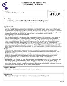 CALIFORNIA STATE SCIENCE FAIR 2014 PROJECT SUMMARY Name(s)  Project Number