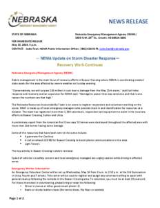 NEWS RELEASE STATE OF NEBRASKA Nebraska Emergency Management Agency (NEMA[removed]N.W. 24th St., Lincoln, NE[removed]