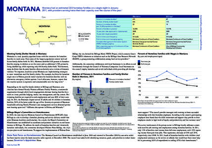 Montana had an estimated 222 homeless families on a single night in January 2011, with providers serving twice their bed capacity over the course of the year.1 Can. MONTANA Idaho