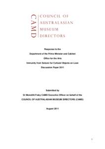 Response to the Department of the Prime Minister and Cabinet Office for the Arts Immunity from Seizure for Cultural Objects on Loan Discussion Paper 2011