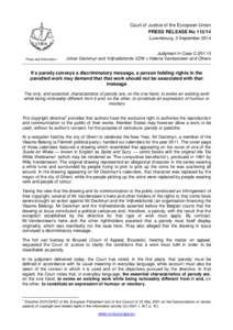 Court of Justice of the European Union PRESS RELEASE No[removed]Luxembourg, 3 September 2014 Press and Information