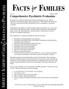 Comprehensive Psychiatric Evaluation, “Facts for Families,” No[removed]No. 52 February 2005