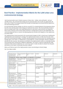 www.localmanagement.eu  Best Practice: Implementation Matrix for the Lahti urban area environmental strategy Lahti functional urban area in Finland comprises of three cities - Hollola, Lahti and Nastola - and over