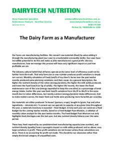 DAIRYTECH NUTRITION Dairy Production Specialists Performance Products – Nutrition Services ABN  