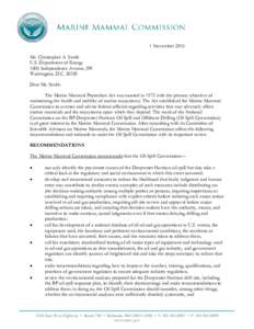 1 November 2010 Mr. Christopher A. Smith U.S. Department of Energy 1000 Independence Avenue, SW Washington, D.C[removed]Dear Mr. Smith: