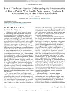 Lost in Translation: Physician Understanding and Communication of Risk to Patients With Possible Acute Coronary Syndrome Is Unacceptable and in Dire Need of Resuscitation