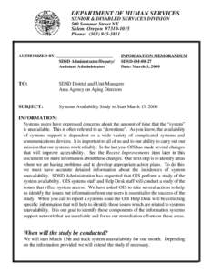 DEPARTMENT OF HUMAN SERVICES SENIOR & DISABLED SERVICES DIVISION 500 Summer Street NE Salem, Oregon[removed]Phone: ([removed]