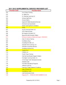 [removed]SUPPLEMENTAL SERVICE PROVIDER LIST Provider Code Provider Name  010