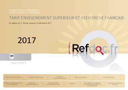 fourniture de documents scientifiques et techniques Tarif enseignement superieur et recherche FRANçAIS En vigueur du 1 er janvier jusqu’au 31 décembre 2017