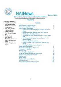 Summer 2008 The Newsletter of the North American Interfaith Network, Inc. Building Bridges of Inter-religious Understanding, Cooperation and Service. www.nain.org NAINews Committee