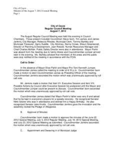 City of Cayce Minutes of the August 7, 2012 Council Meeting Page 1 City of Cayce Regular Council Meeting