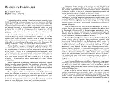 Renaissance Composition Dr. Gideon O. Burton Brigham Young University Understanding how one learned to write in the Renaissance has much to offer both to those studying Renaissance literature and to those learning to cra