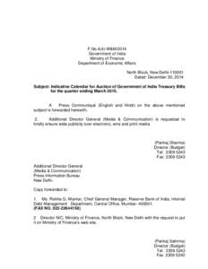 F.No.4(4)-W&M/2014 Government of India Ministry of Finance Department of Economic Affairs North Block, New Delhi[removed]Dated: December 30, 2014