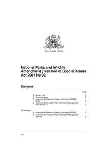 New South Wales  National Parks and Wildlife Amendment (Transfer of Special Areas) Act 2001 No 92 Contents