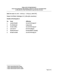 FINAL LIST OF PARTICIPANTS Focus Group Meeting with members of the U.S. and non-U.S. Defense Bar on the Review of the World Bank Group Sanctions System Date: November 20, 2013 – 10:30 a.m. – 12:30 p.m[removed]UTC) Ve