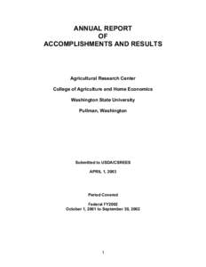 ANNUAL REPORT OF ACCOMPLISHMENTS AND RESULTS Agricultural Research Center College of Agriculture and Home Economics