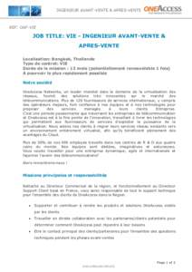 INGENIEUR AVANT-VENTE & APRES-VENTE  REF: OAF-VIE JOB TITLE: VIE - INGENIEUR AVANT-VENTE & APRES-VENTE