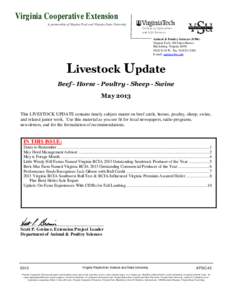 Virginia Cooperative Extension A partnership of Virginia Tech and Virginia State University C o ll e g e o f Ag ri c u lt ur e a nd L i f e S ci e n c e s Animal & Poultry Sciences[removed]Virginia Tech, 366 Litton Reaves