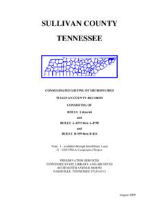 SULLIVAN COUNTY TENNESSEE CONSOLIDATED LISTING OF MICROFILMED SULLIVAN COUNTY RECORDS CONSISTING OF