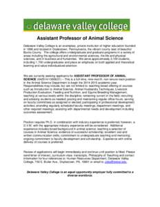 Microsoft Word - DelValley College PA Asst Prof AniSci 4-25-14_7-25-14