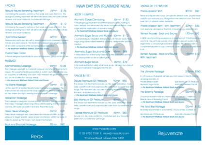 MAW DAY SPA TREATMENT MENU  FACIALS Beaute Neuve Renewing Treatment  75min