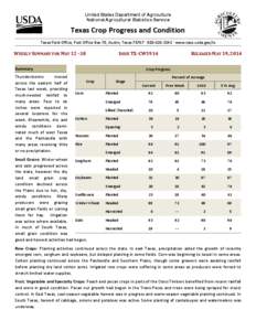 United States Department of Agriculture National Agricultural Statistics Service Texas Crop Progress and Condition Texas Field Office, Post Office Box 70, Austin, Texas 78767 · [removed] · www.nass.usda.gov/tx