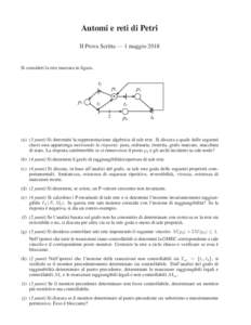 Automi e reti di Petri II Prova Scritta — 1 maggio 2018 Si consideri la rete marcata in figura.  t2