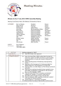 Meeting Minutes Sept 2011 Minutes for the 17 July 2012 VHPA Committee Meeting Meeting at the Retreat Hotel, 226 Nicholson St Abbotsford Victoria. ATTENDEES