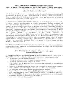 DECLARACION DE I)ERECIIOS DEL (‘ONSUMIDOR SEGUROS PARA PROPIETARIO I)E VIVIENDA, IIABITA( ION F INQUILIN() Qué es Ia Declaración de I)erechos? Esta Declaracitn de Dercchos Cs un resumen de sos derechos. \ no lornia p