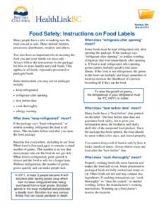 Food Safety: Instructions on Food Labels - HealthLinkBC File #59c - Printer-friendly version