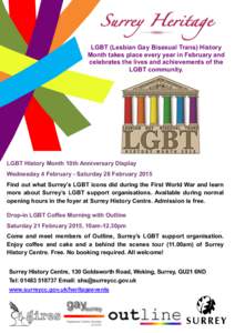 LGBT (Lesbian Gay Bisexual Trans) History Month takes place every year in February and celebrates the lives and achievements of the LGBT community.  LGBT History Month 10th Anniversary Display