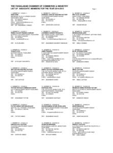 THE FAISALABAD CHAMBER OF COMMERCE & INDUSTRY LIST OF ASSOCIATE MEMBERS FOR THE YEAR[removed]Page[removed]MEMBER ID[removed]