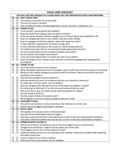 CHILD CARE CHECKLIST YES    YES