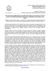 Court of Justice of the European Union PRESS RELEASE No[removed]Luxembourg, 26 February 2015 Press and Information