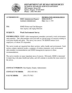 DEPARTMENT OF HUMAN RESOURCES SENIOR & DISABLED SERVICES DIVISION 500 Summer Street NE Salem, Oregon[removed]Phone: ([removed]