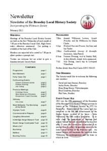 Newsletter Newsletter of the Broseley Local History Society Incorporating the Wilkinson Society February 2012 MEETINGS