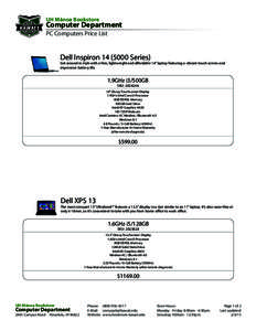 UH Mānoa Bookstore  Computer Department PC Computers Price List  Dell InspironSeries)