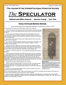 Volume Three, Issue Three  August to October 2011 The Journal of the Holland Purchase Historical Society