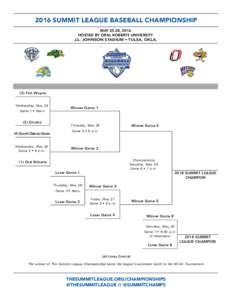 2016 SUMMIT LEAGUE BASEBALL CHAMPIONSHIP MAY 25-28, 2016 HOSTED BY ORAL ROBERTS UNIVERSITY J.L. JOHNSON STADIUM • TULSA, OKLAFort Wayne