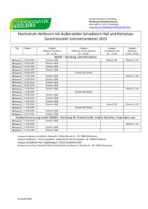 Studierendenwerk Heidelberg Abteilung Studienfinanzierung Marstallhof 1, 69117 Heidelberg www.stw.uni-heidelberg.de/finanzielles.html  Hochschule Heilbronn mit Außenstellen Schwäbisch Hall und Künzelsau