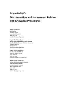 Scripps College’s  Discrimination and Harassment Policies and Grievance Procedures Title IX Coordinator Sally Steffen