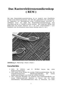 Das Rasterelektronenmikroskop ( REM ) Mit dem Rasterelektronenmikroskop ist es möglich eine Oberfläche mittels eines Elektronenstrahls, der sehr fein gebündelt wird, abzutasten. Im Gegensatz zur Vergrößerung eines L