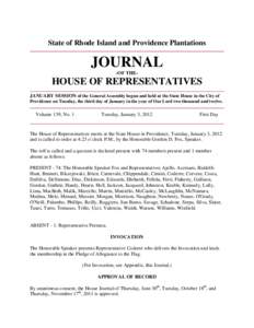 State of Rhode Island and Providence Plantations  JOURNAL -OF THE-  HOUSE OF REPRESENTATIVES