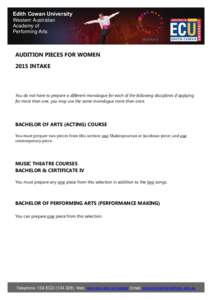 Edith Cowan University Western Australian Academy of Performing Arts  AUDITION PIECES FOR WOMEN