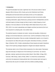 1. Introduction The past three decades have seen a significant rise in the annual number of natural disasters (Wirtz & Schuck, [removed]Events such as the Christchurch and Tohoku Earthquakes and Hurricanes Katrina and Sand