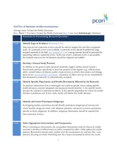 Full Text of Standards and Recommendations Changes since Version for Public Comment. Key: Black = Text from Version for Public Comment; Blue = new text; Strikethrough =deletions Standards for Formulating Research Questio