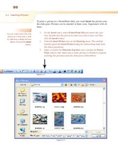 [removed]Inserting Pictures To place a picture on a PowerPoint slide, you must Insert the picture onto the slide pane. Pictures can be inserted in three ways. Experiment with all three: