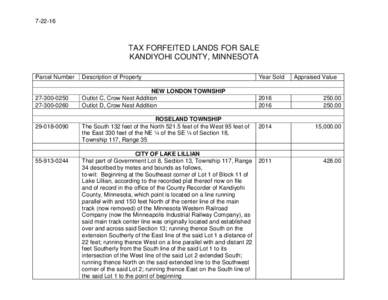 TAX FORFEITED LANDS FOR SALE KANDIYOHI COUNTY, MINNESOTA Parcel Number